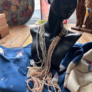 Mothers Day Artisan Necklace VINTAGE Opera Length Blush Ivory 6-strand Pearl